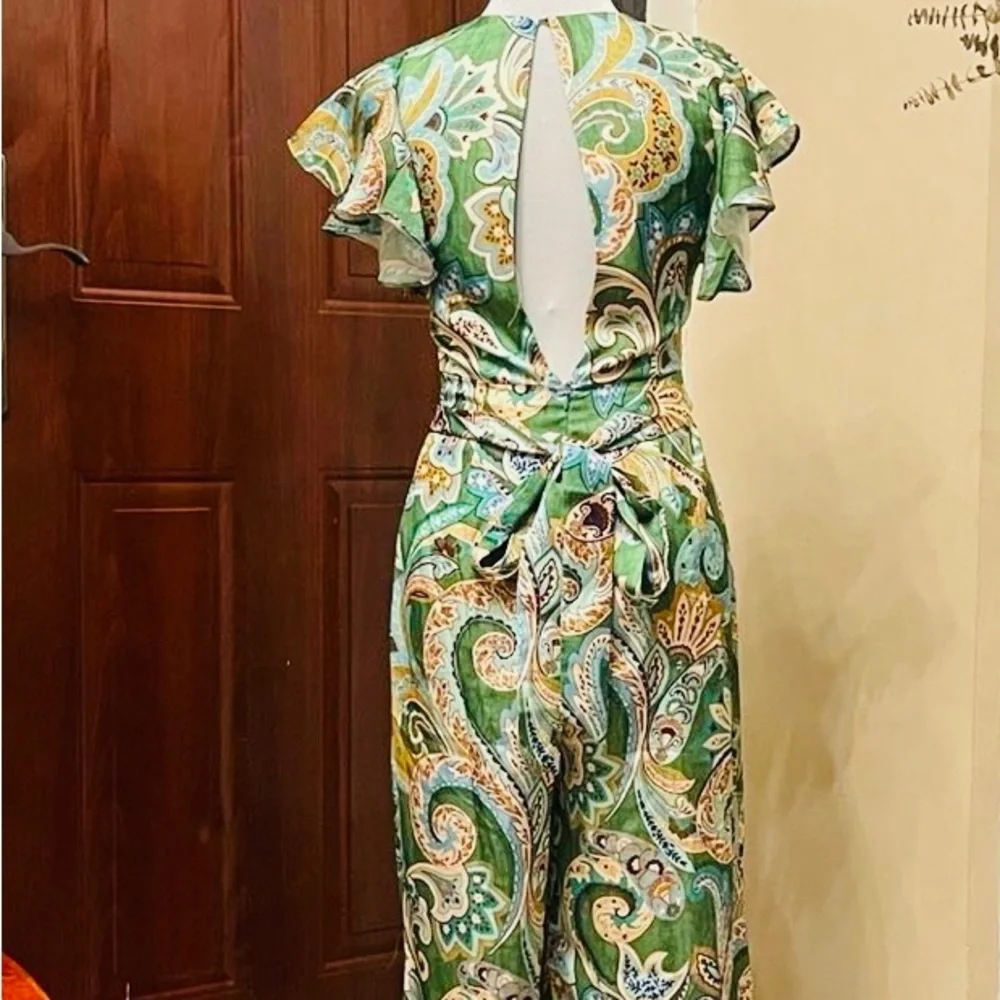 ZARA Green Paisley BOHO Belted Wide-Leg Jumpsuit Size Small NWT 🍃 - Picture 10 of 10